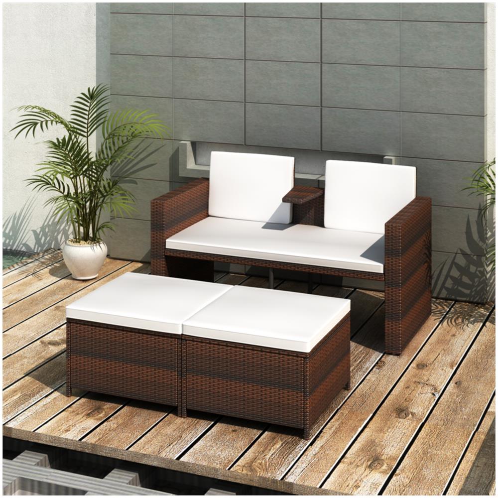 Set Mobili da Giardino 4 pz con Cuscini in Polyrattan Marrone - Foto 1