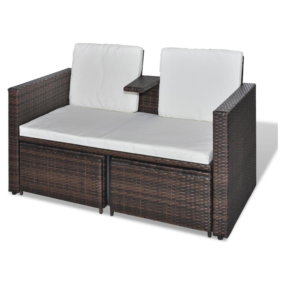 Set Mobili da Giardino 4 pz con Cuscini in Polyrattan Marrone - Foto 6