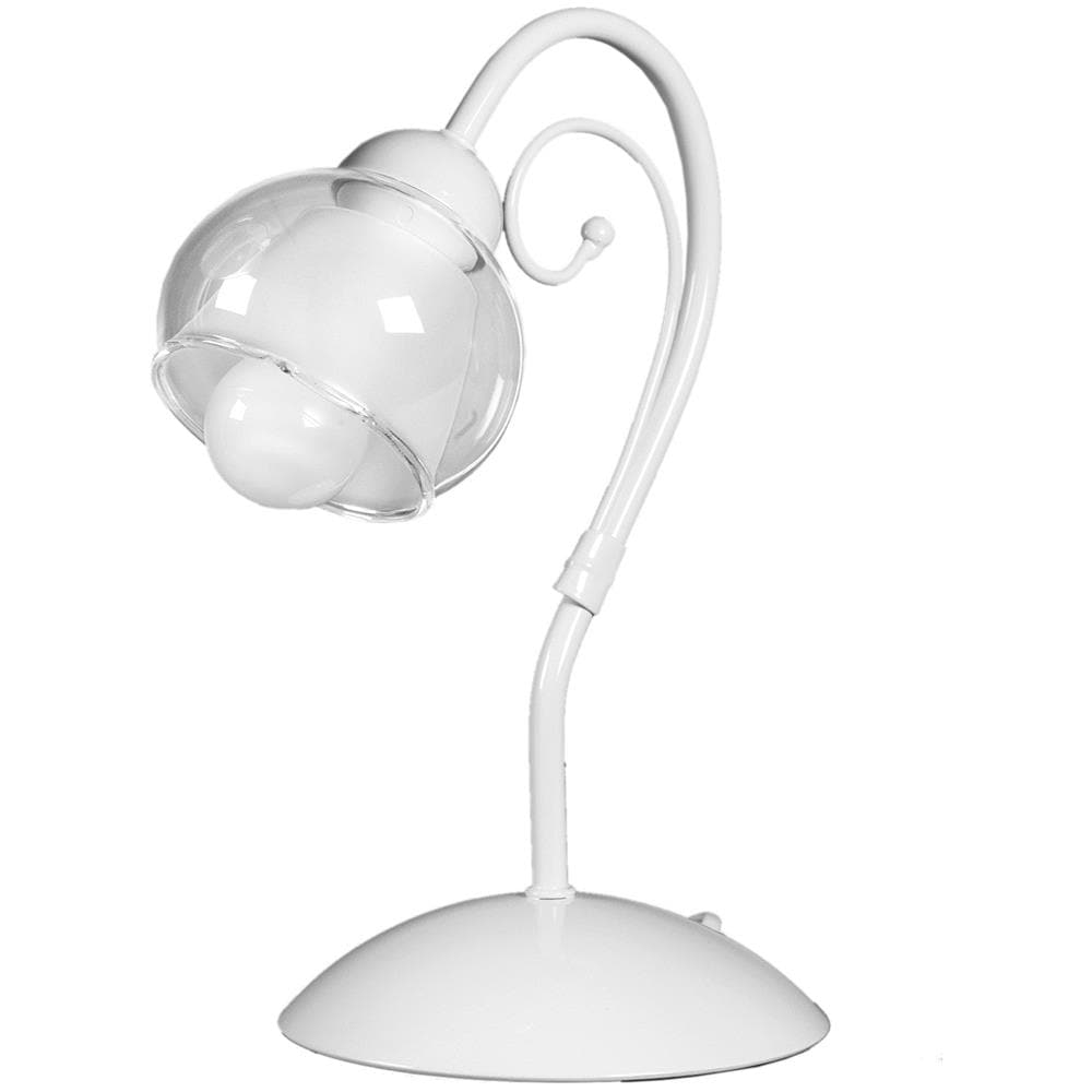 Lampada Da Tavolo In Metallo Bianco Lucido Con Vetro Bianco E Trasparente - Foto 1