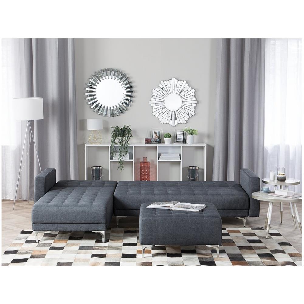 Divano Angolare Con Ottomana Aberdeen Grigio Scuro Tessuto Destra - Foto 2