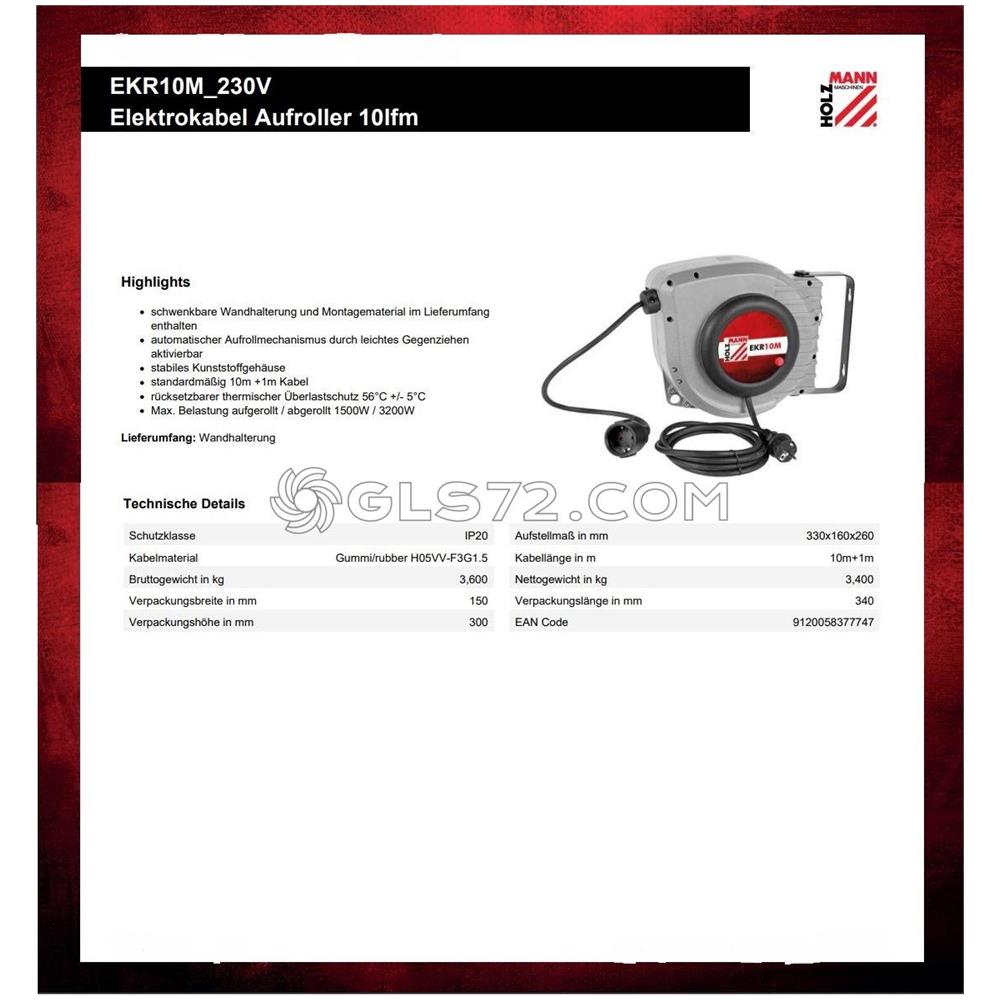 Avvolgicavo Automatico Rientrante 10m Elettrico Prolunga 230v Holzmann Ekr10m - Foto 2