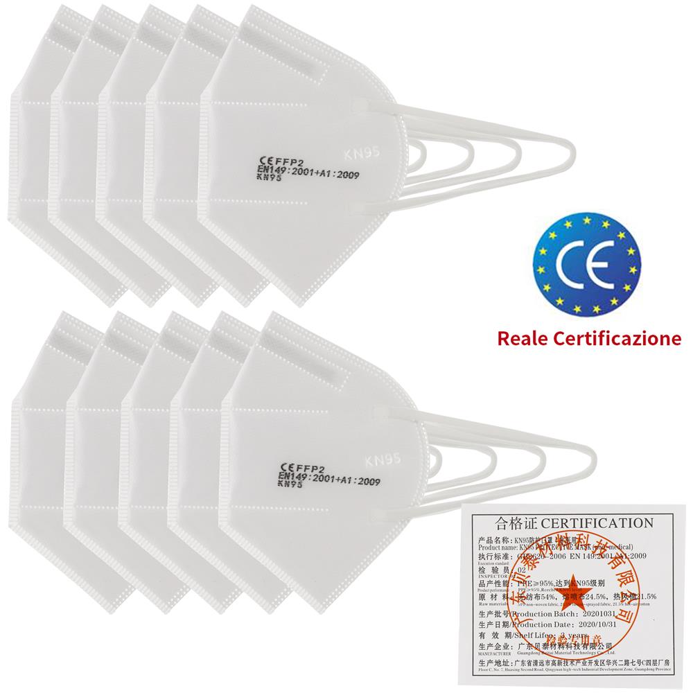 Confezione 10 Mascherine Protettive Kn95 Ce Ffp2 Certificate Ce En149:2001 + A1:2009 Elevata Qualità E Massima Sicurezza Garantita - Foto 1