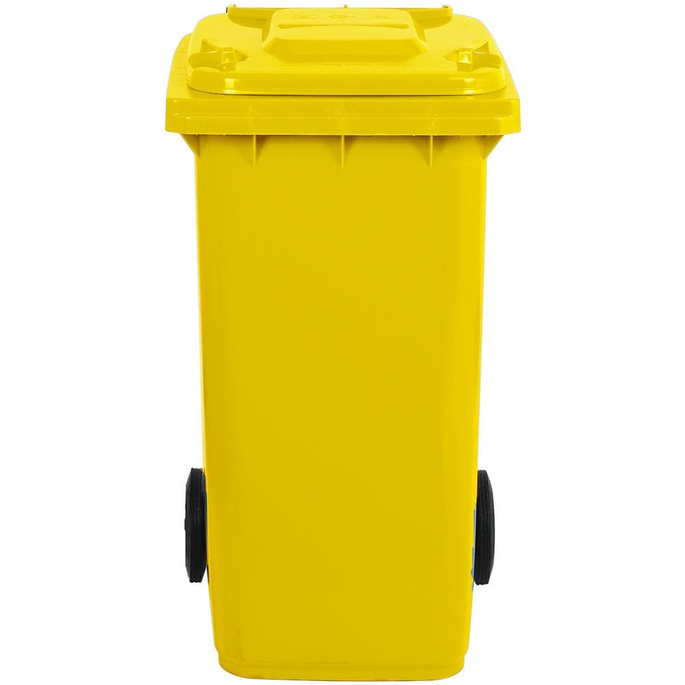 Bidone carrellato giallo per la raccolta differenziata rifiuti 240 Lt con ruote E COPERCHIO - Foto 2