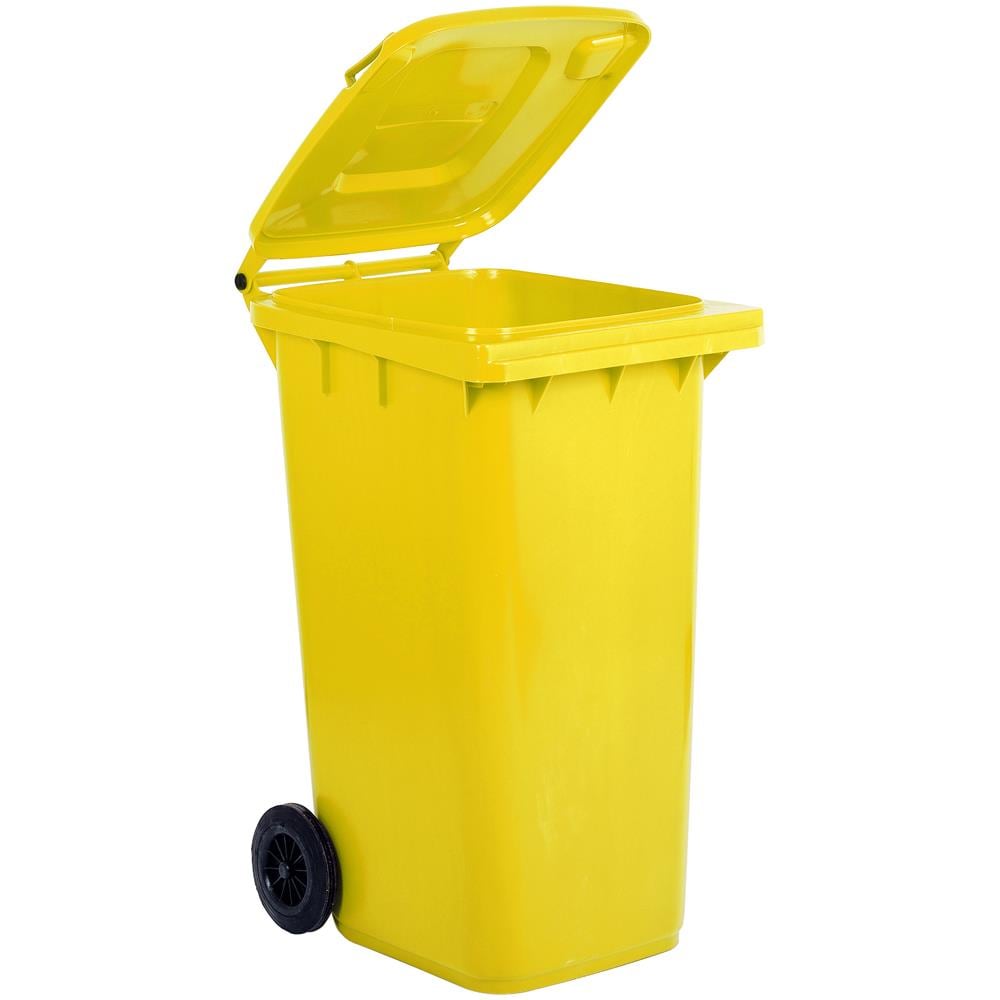 Bidone carrellato giallo per la raccolta differenziata rifiuti 240 Lt con ruote E COPERCHIO - Foto 1