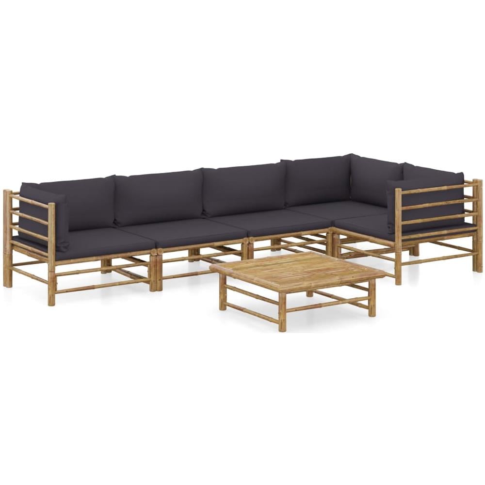 Set Divani Da Giardino 6 Pz Con Cuscini Grigio Scuro In Bamb? - Foto 1