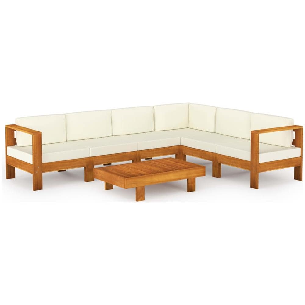 Set Divani Giardino 7 pz Cuscini Bianco Crema in Legno d'Acacia - Foto 1