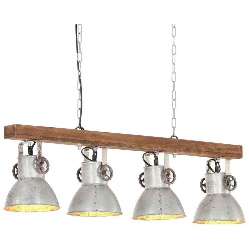 Lampada a Sospensione Industriale Argento E27 Legno di Mango - Foto 1