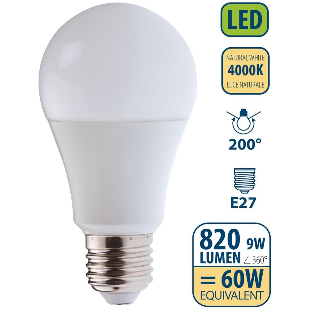 Lampadina Smd Led, Goccia A60, 9w / 820lm, Base E27, 4000k - Foto 1