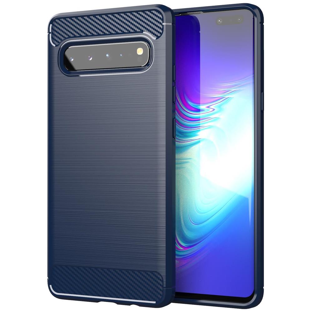 Custodia Compatibile Con Samsung Galaxy S10 5g In Brushed Blu - Coperchio Protettivo In Silicone Tpu Flessibile In Look Acciaio Inossidabile-fibra Di Carbonio - Foto 1