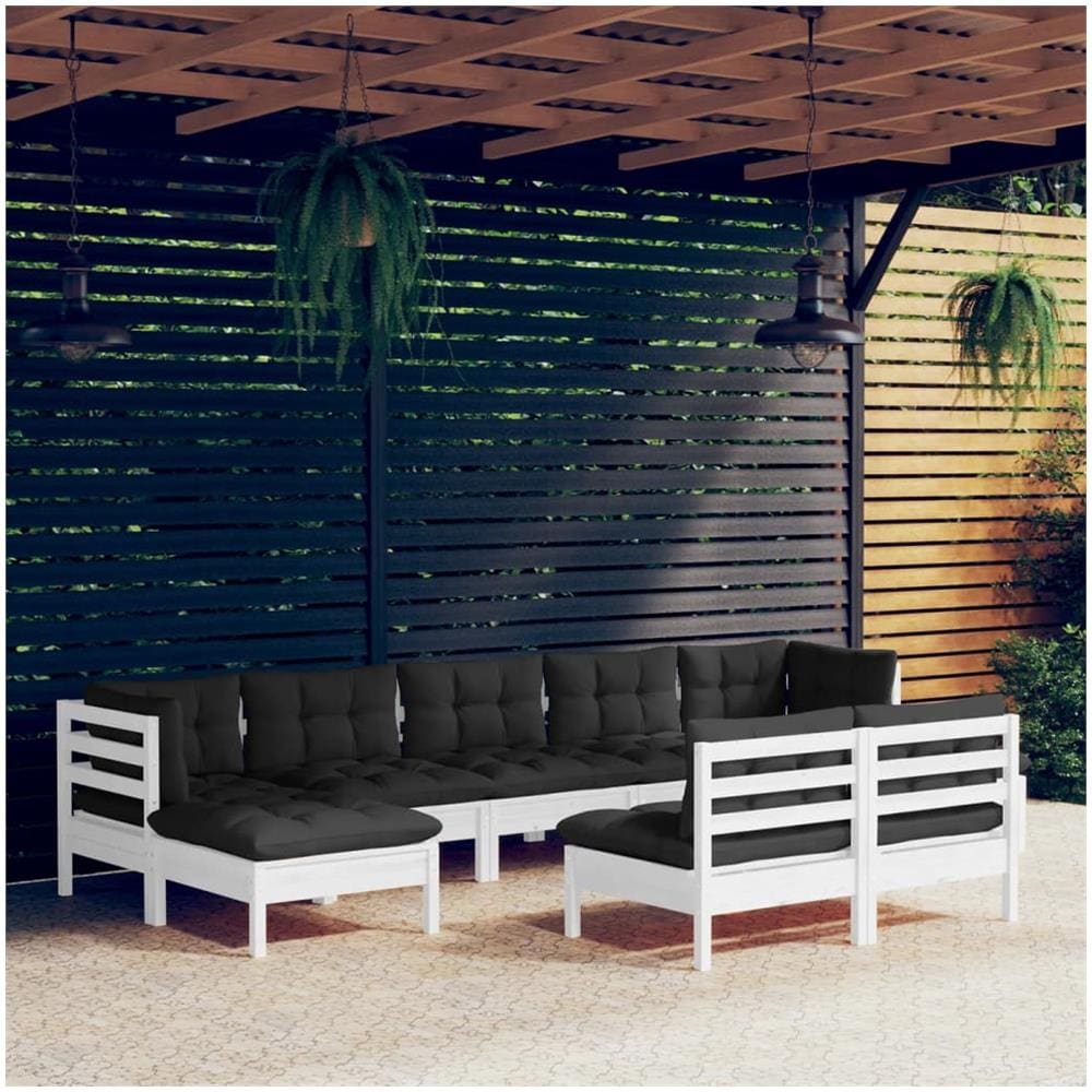 Set Divani Da Giardino 9 Pz Con Cuscini Bianchi Legno Di Pino - Foto 1