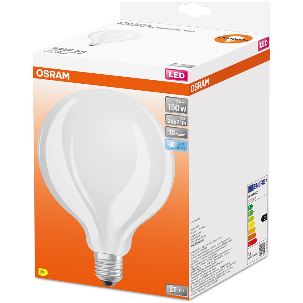 Lampada Led | Attacco: E27 | Cool White | 4000 K | 17 W | Sostituzione Per 150 W Incandescent Bulb | Opaco | Led Retrofit Classic Globe125 [ classe Di Efficienza Energetica D] - Foto 2