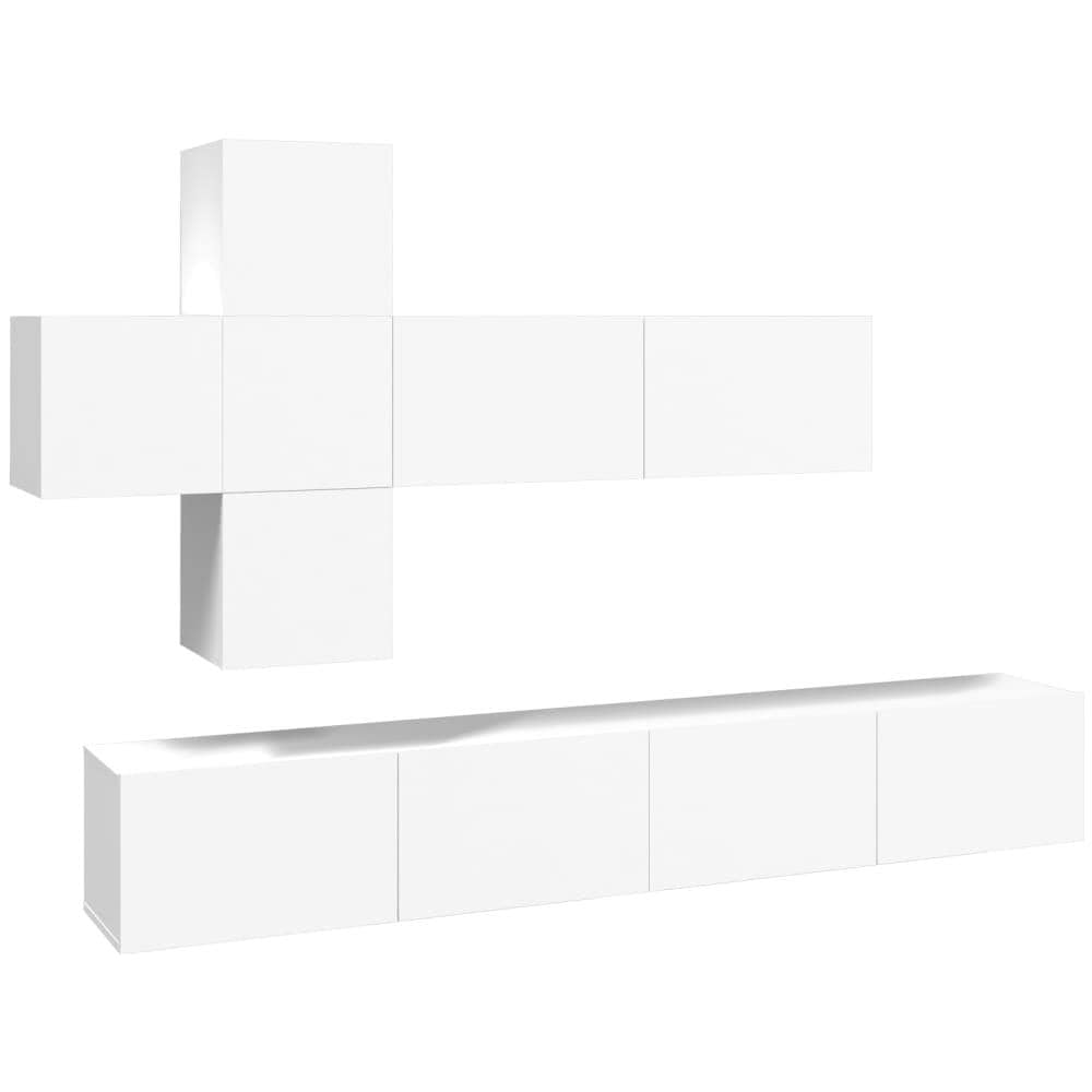Set Di Mobili Porta Tv 7 Pz Bianco In Legno Multistrato - Foto 2