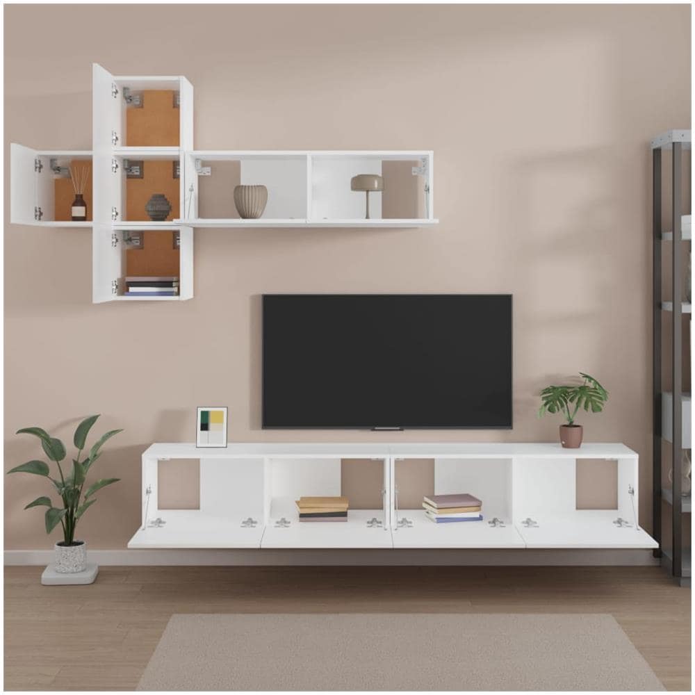Set Di Mobili Porta Tv 7 Pz Bianco In Legno Multistrato - Foto 3