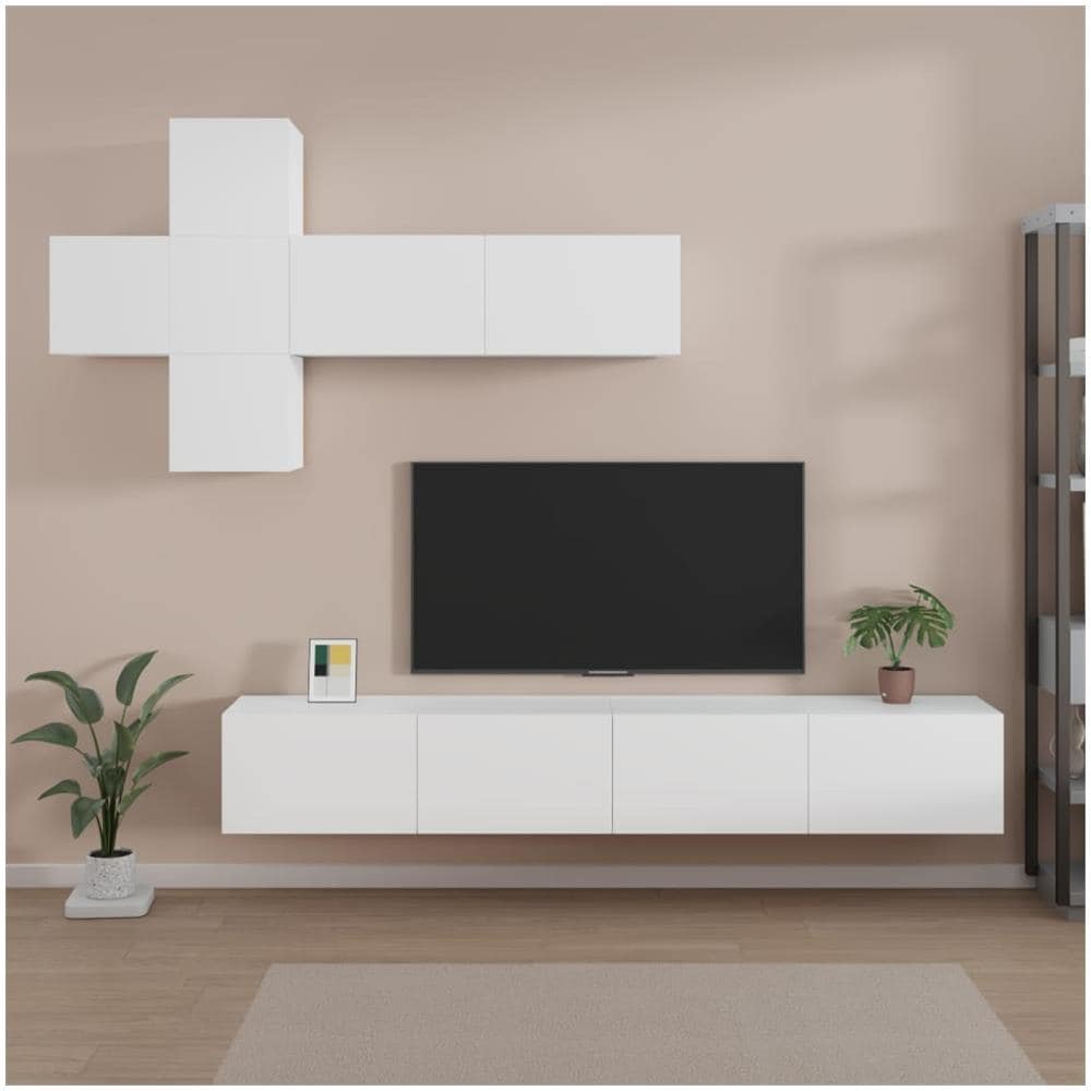 Set Di Mobili Porta Tv 7 Pz Bianco In Legno Multistrato - Foto 1