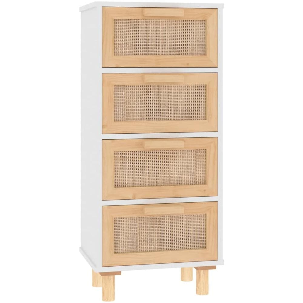 Credenza Bianca 40x30x90cm Legno Massello Pino Rattan Naturale - Foto 2