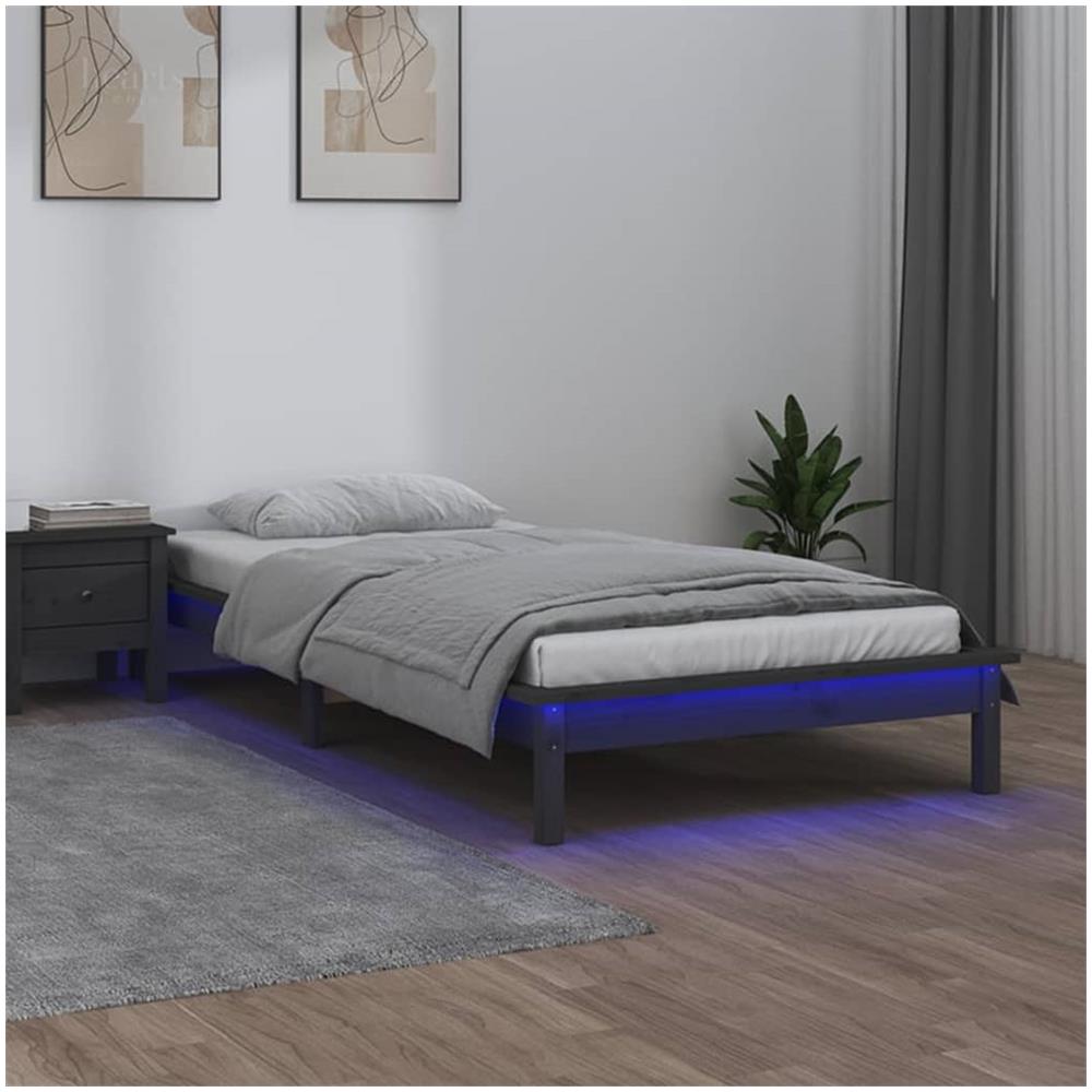 Giroletto LED Grigio 75x190 cm Small Single Legno Massello - Foto 1