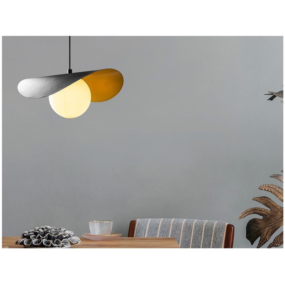 Lampadario Con Altezza Regolabile L. 32 X H. 9 105 Cm In Metallo Nero E Bianco - Arlette - Foto 1