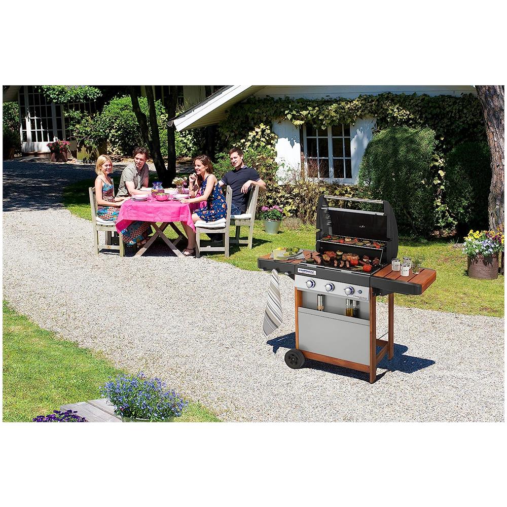 Barbecue a Gas 3 Serie WOODY LX con 3 Bruciatori Carrello per Barbecue in Legno e Tavolini Laterali Potenza 9600 W Colore Nero /Marrone /Acciaio Inossidabile - Foto 8