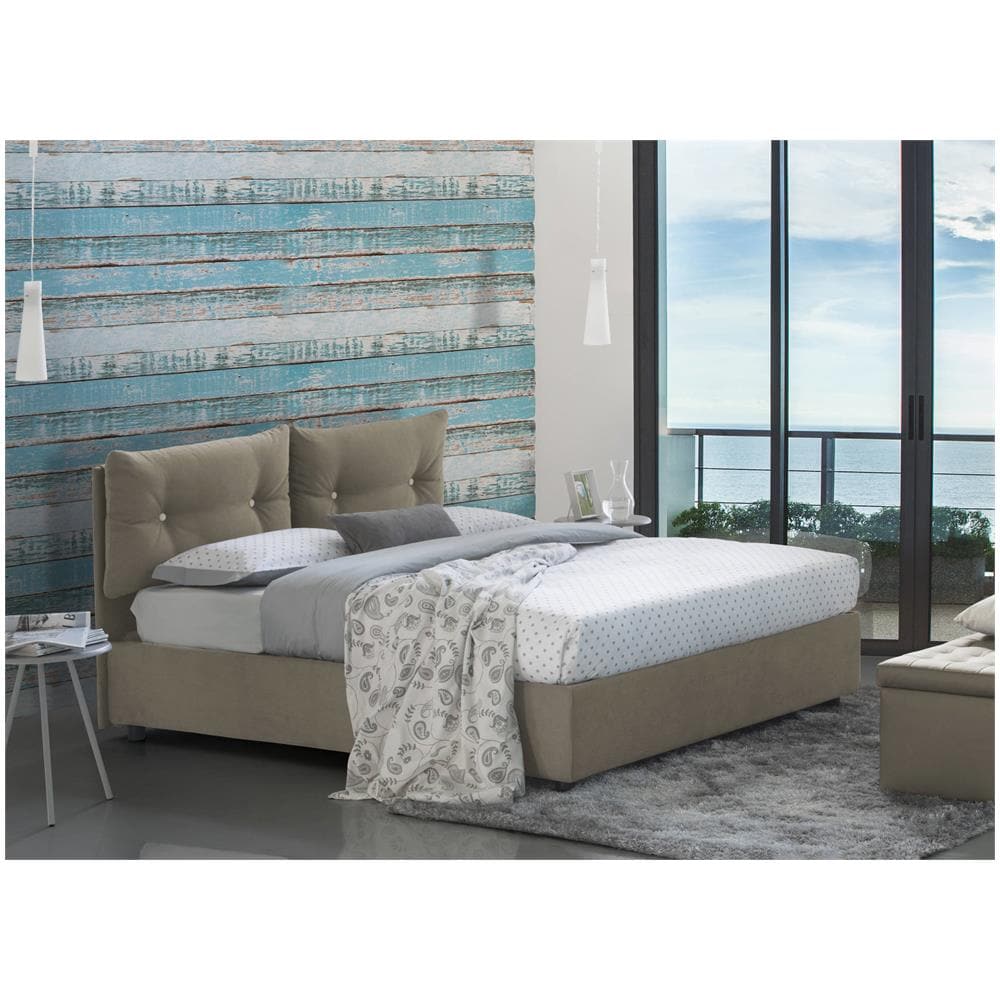 Letto Matrimoniale Fabiana, Letto Contenitore Con Rivestimento In Tessuto, 100% Made In Italy, Apertura Frontale, Adatto Per Materasso Cm 160x200, Tortora - Foto 1