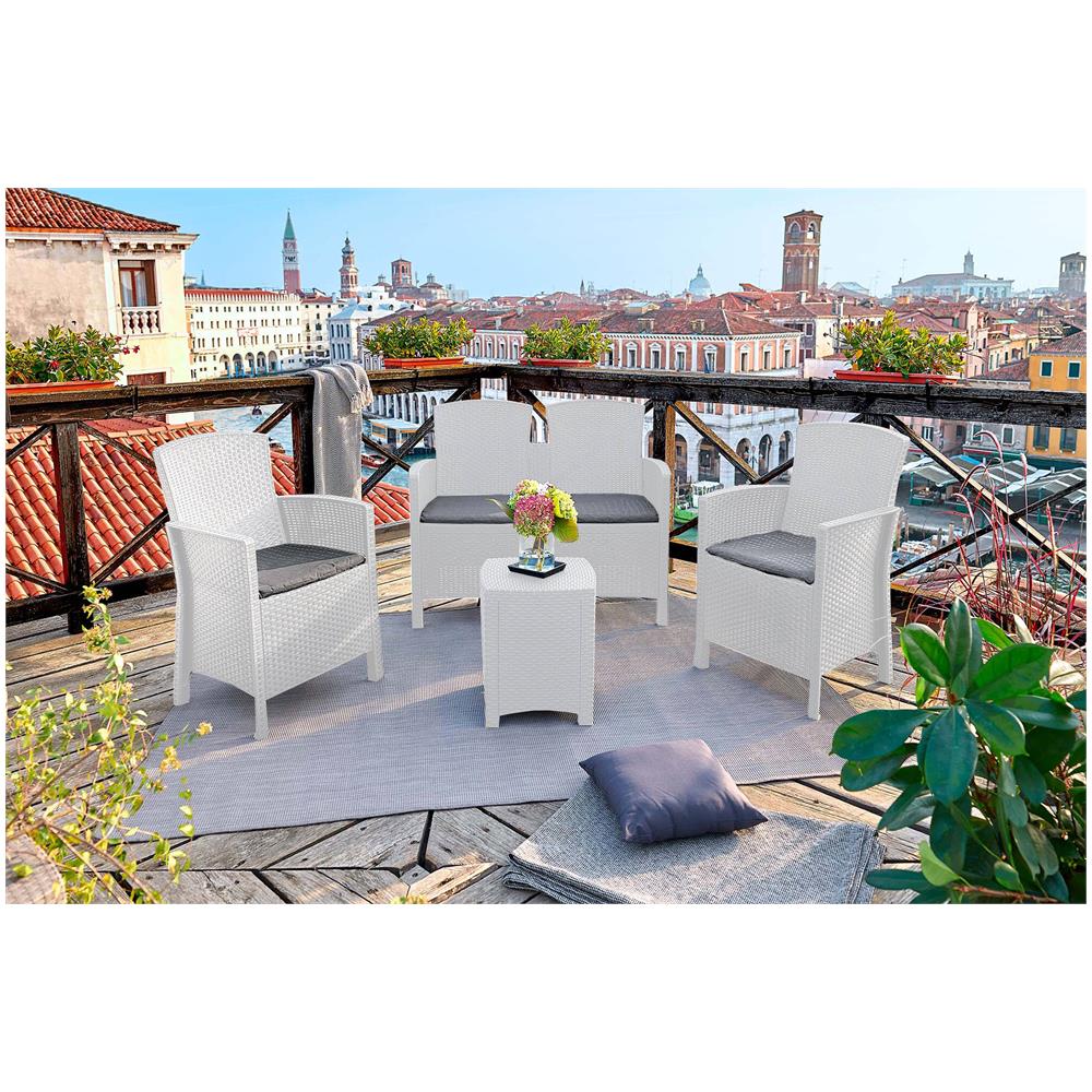 Set Salotto Da Esterno Eustachia, Salottino Outdoor, Set Da Balcone O Giardino, Composizione Soggiorno Per Esterni, Made In Italy, Bianco - Foto 1