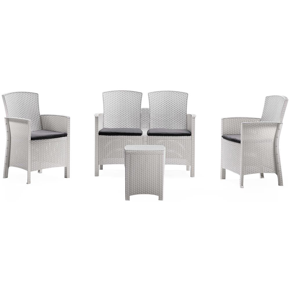 Set Salotto Da Esterno Eustachia, Salottino Outdoor, Set Da Balcone O Giardino, Composizione Soggiorno Per Esterni, Made In Italy, Bianco - Foto 2