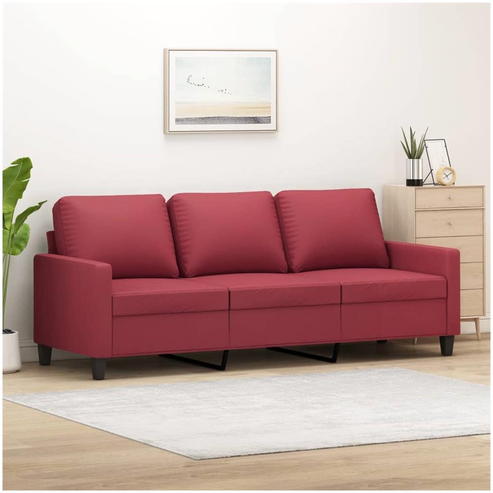 Divano A 3 Posti Rosso Vino 180 Cm In Similpelle - Foto 1