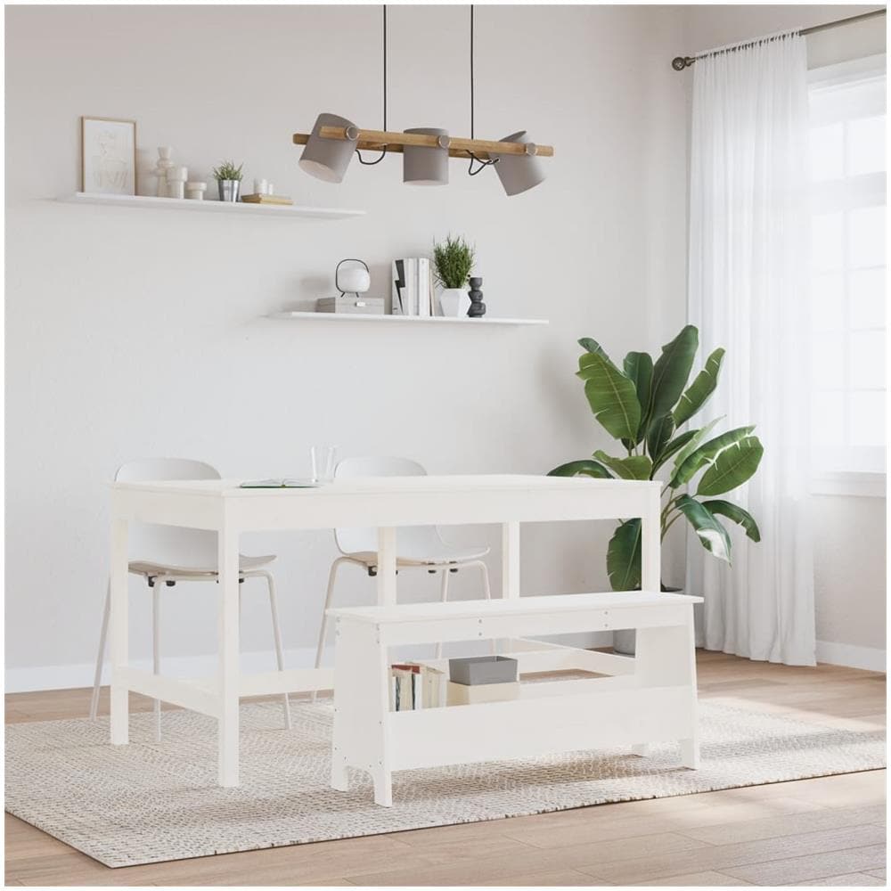 Panca Da Ingresso Bianca 100x28x45 Cm In Legno Massello Di Pino - Foto 3