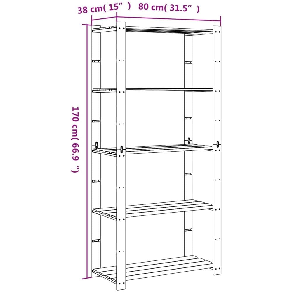 Scaffale A 5 Livelli Grigio 80x38x170 Cm In Legno Di Pino - Foto 7