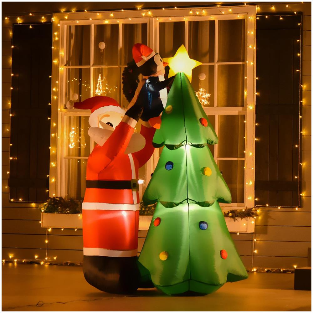 Babbo Natale Gonfiabile con Albero e Pinguino, Altezza 180cm, Luci LED e Gonfiatore - Foto 2