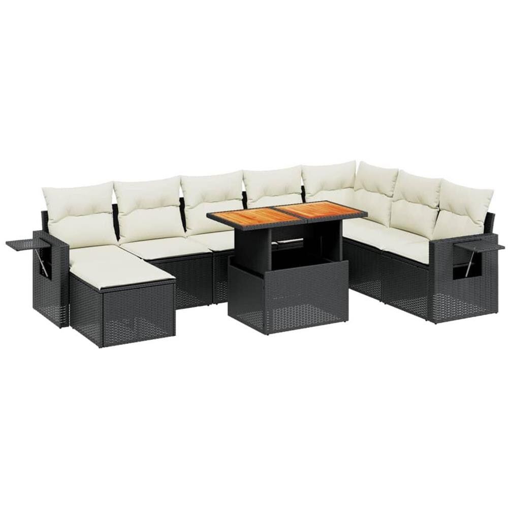 Set Divani da Giardino 9 pz con Cuscini Nero in Polyrattan - Foto 1