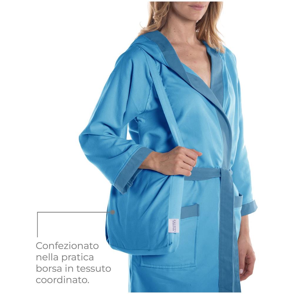 Accappatoio Con Cappuccio Spugnissima Tecno Bicolor In Microfibra Colore Turchese Misura M - Foto 3
