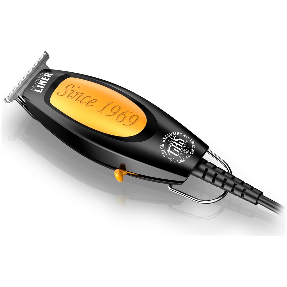 Regolabarba ABSOLUTE LINER con alimentazione a rete, per rifiniture taglio, contorni, sfumature e rasature. Regolazione di taglio: Senza pettine 0,3mm / con pettini guida: 2,3 e 3,5mm. Lama in acciaio inossidabile semi piatta. Cavo di 2,5mt. Kit per l’uso: Olio lubrificante- pennellino per pulizia. Anello appendi apparecchio. - Foto 1