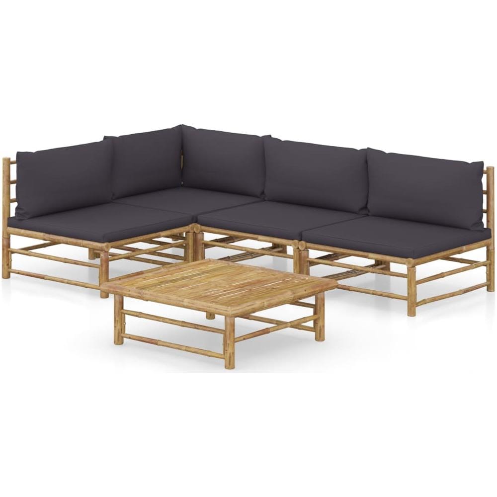 Set Salotto da Giardino 5pz con Cuscini Grigio Scuro Bambù - Foto 1