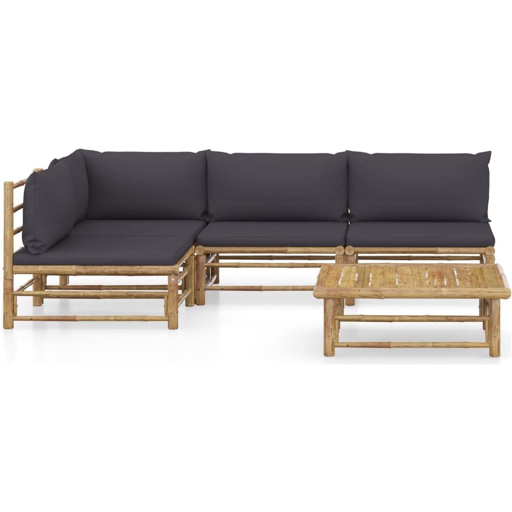 Set Salotto da Giardino 5pz con Cuscini Grigio Scuro Bambù - Foto 2