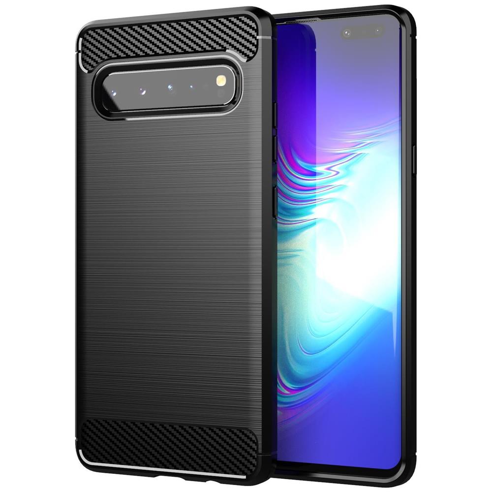 Custodia Compatibile Con Samsung Galaxy S10 5g In Brushed Nero - Coperchio Protettivo In Silicone Tpu Flessibile In Look Acciaio Inossidabile-fibra Di Carbonio - Foto 1