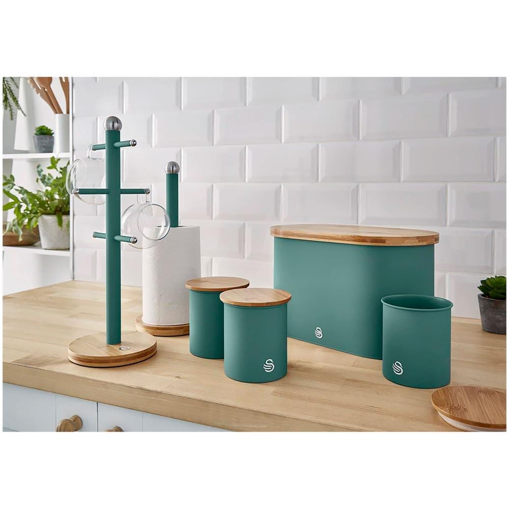 Swan Nordic Nordic Porta Tazze Supporto Per 6 Tazze, Acciaio Al Carbonio E Bambù, Moderno Verde - Foto 8