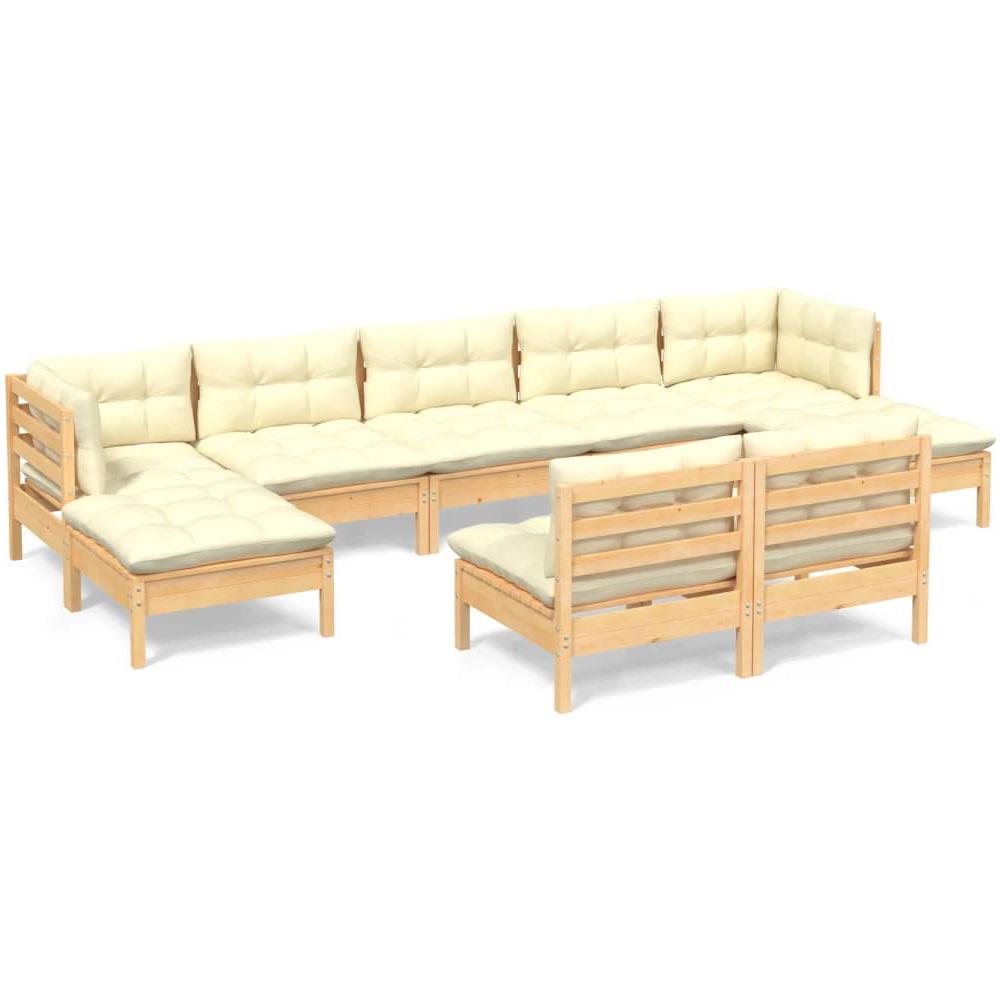 Set Divani Da Giardino 9 Pz Con Cuscini Crema Massello Di Pino - Foto 2