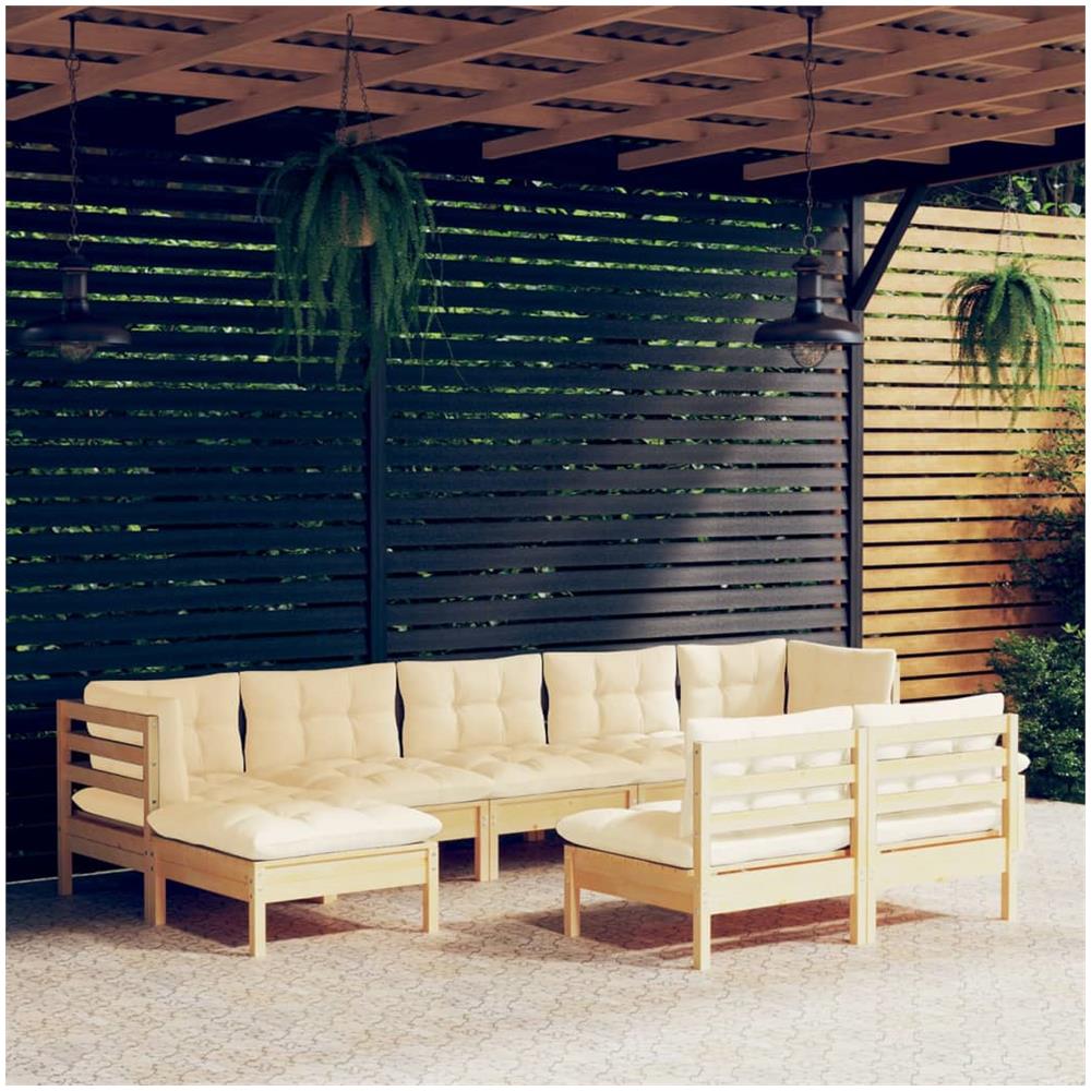 Set Divani Da Giardino 9 Pz Con Cuscini Crema Massello Di Pino - Foto 1