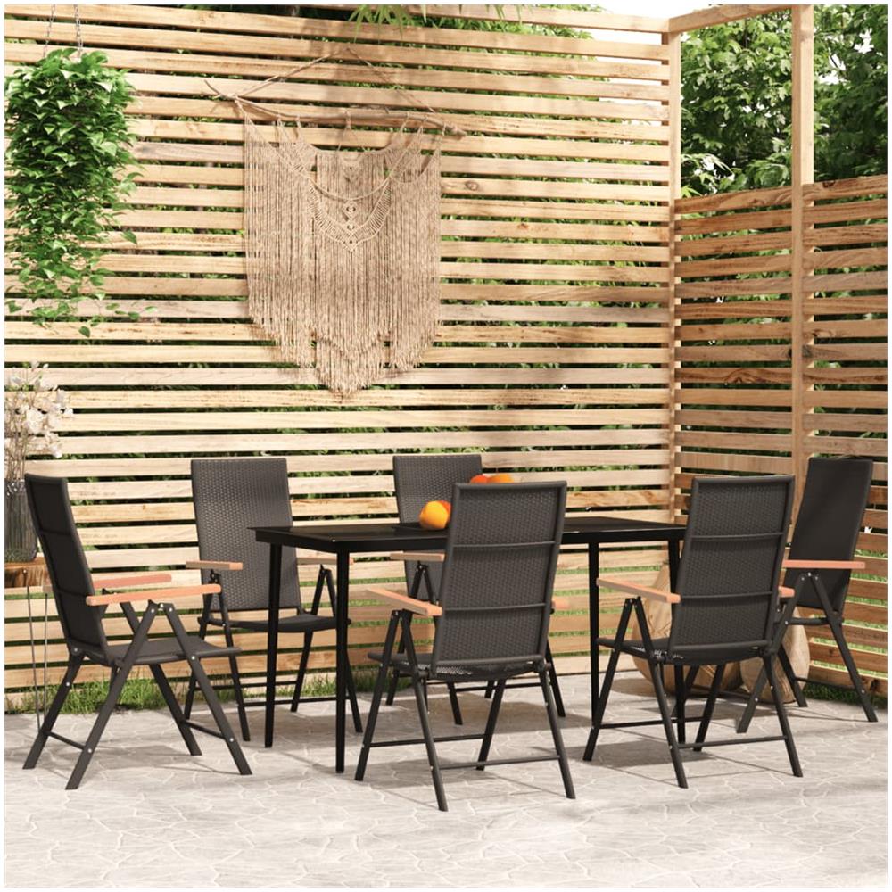 Set Mobili Da Pranzo Per Giardino 7 Pz Nero - Foto 1