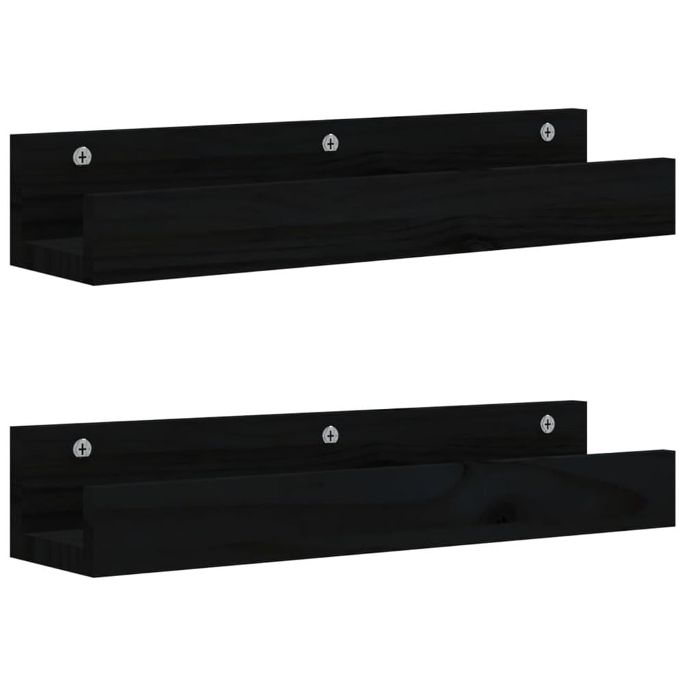 Mensole Da Parete 2 Pz Nero 50x12x9cm In Legno Massello Di Pino - Foto 2