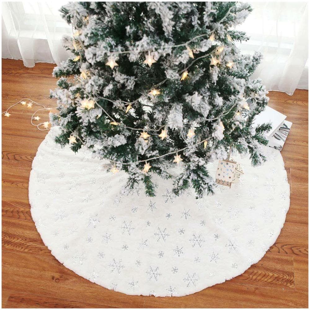 Tappeto Gonna Copertura Base Albero di Natale 80cm Peluche Fiocco di Neve Silver - Foto 5