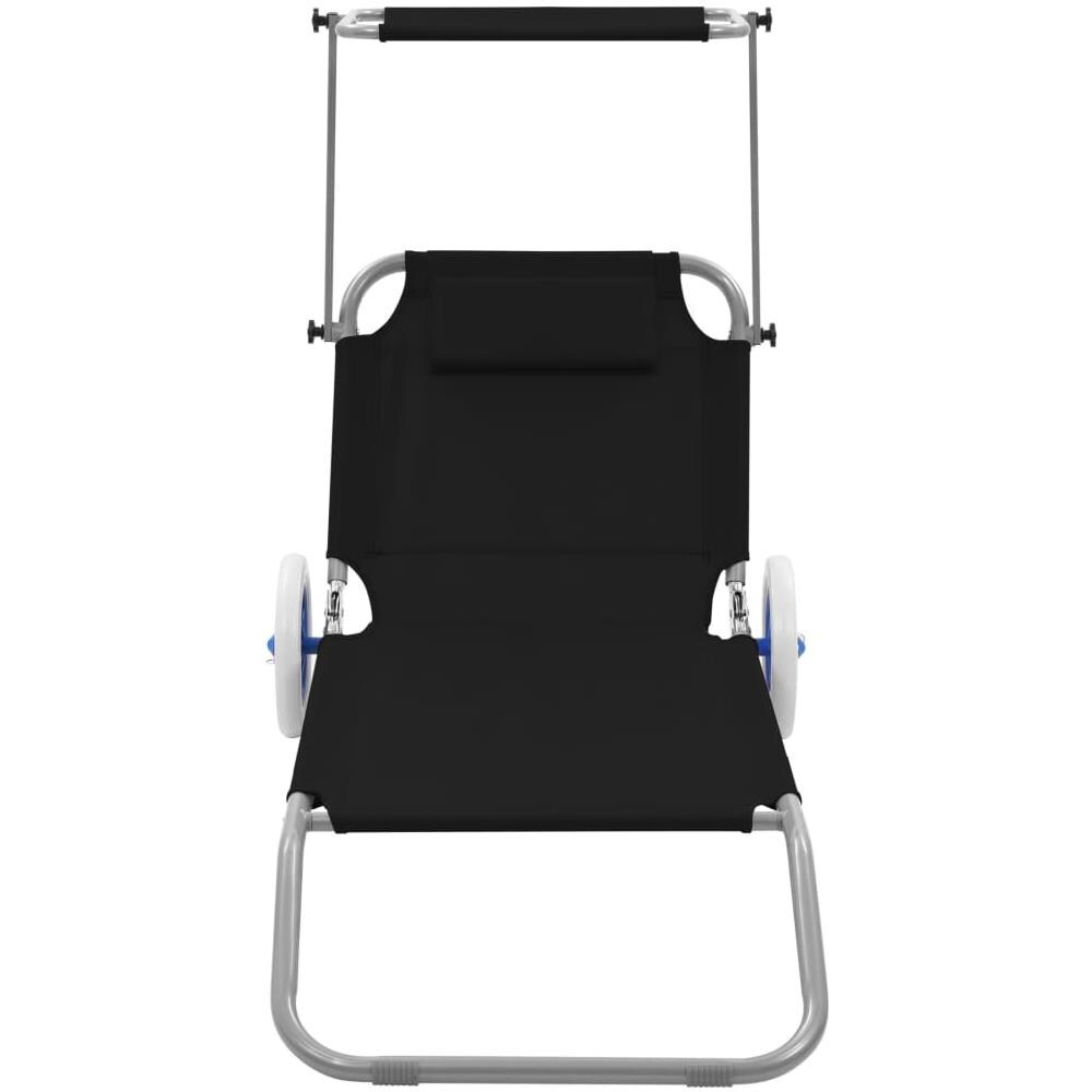 Lettino Prendisole Pieghevole Baldacchino e Ruote Acciaio Nero - Foto 2