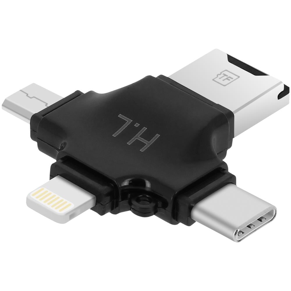 Lettore Schede Micro Sd 4 In 1 Usb-c / Lightning / Micro-usb / Usb Compatto Nero - Foto 1