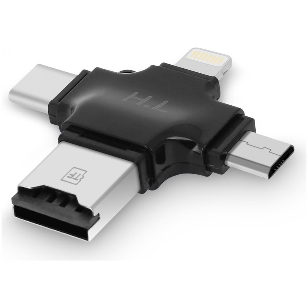 Lettore Schede Micro Sd 4 In 1 Usb-c / Lightning / Micro-usb / Usb Compatto Nero - Foto 2