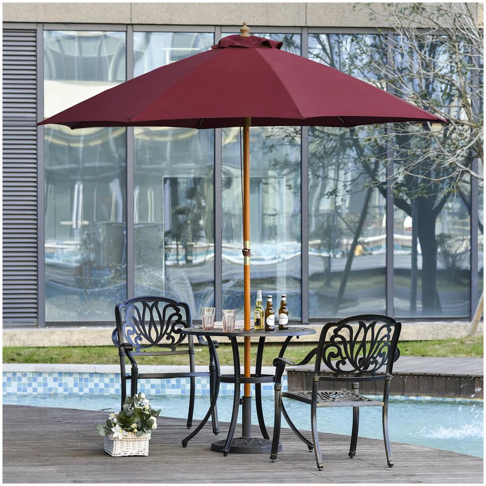 Ombrellone Da Giardino Con Tettuccio Antivento In Poliestere Rosso E Palo In Legno Ø257x253cm - Foto 8