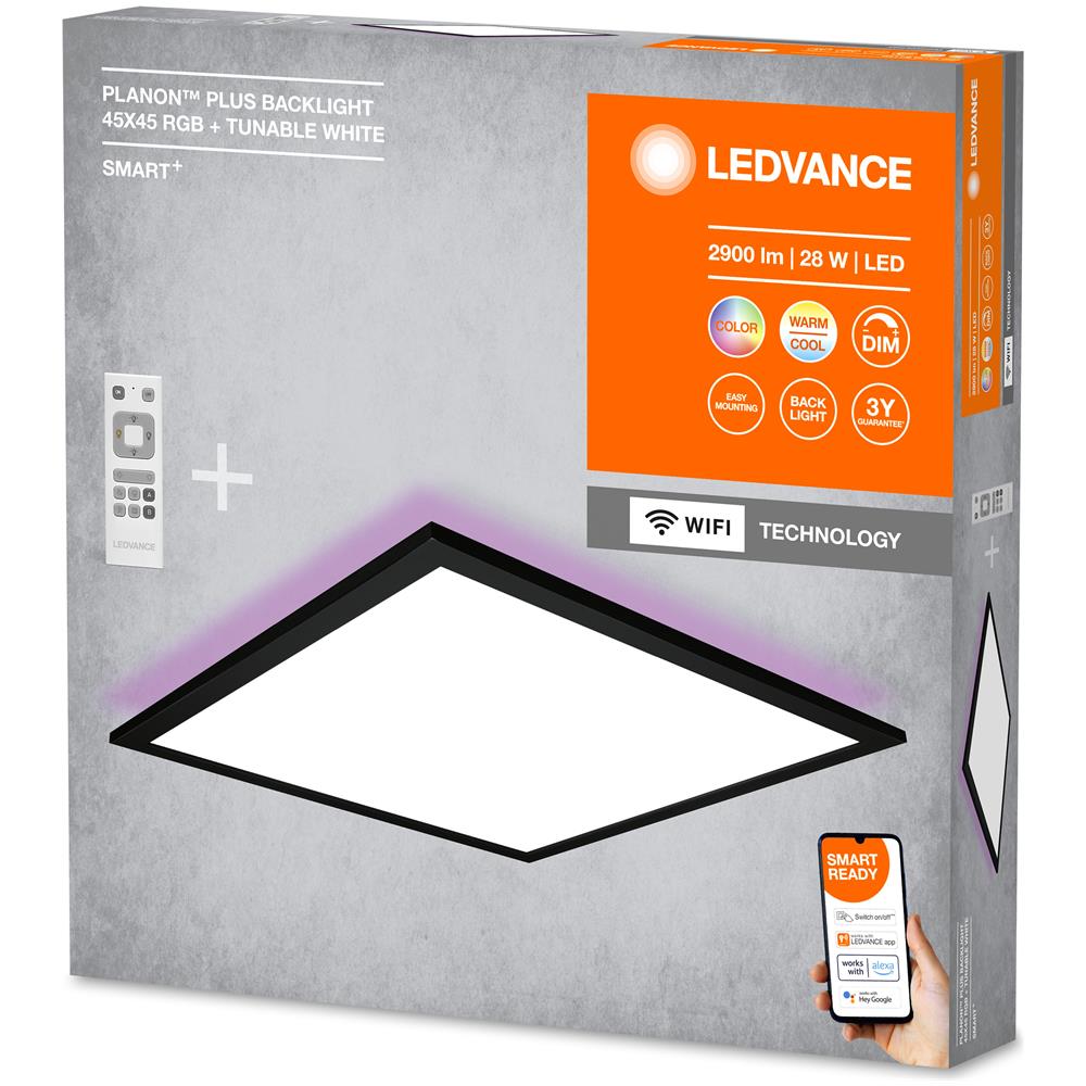 Ledvance Plafoniera Wifi Nera, 28w, 2000lm, 3000-6500k, 45x45 Cm, Lampada Da Parete Dimmerabile, Tecnologia Rgb, Smart+planon, Controllabile Tramite App O Assistenti Vocali Come Alexa O Google, - Foto 2