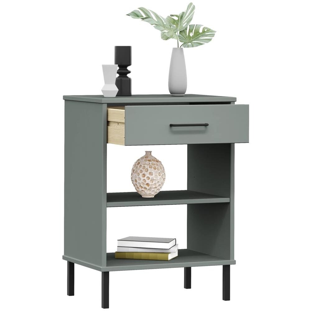 Mobile Consolle Gambe Metallo Grigio Legno Massello Pino Oslo - Foto 3