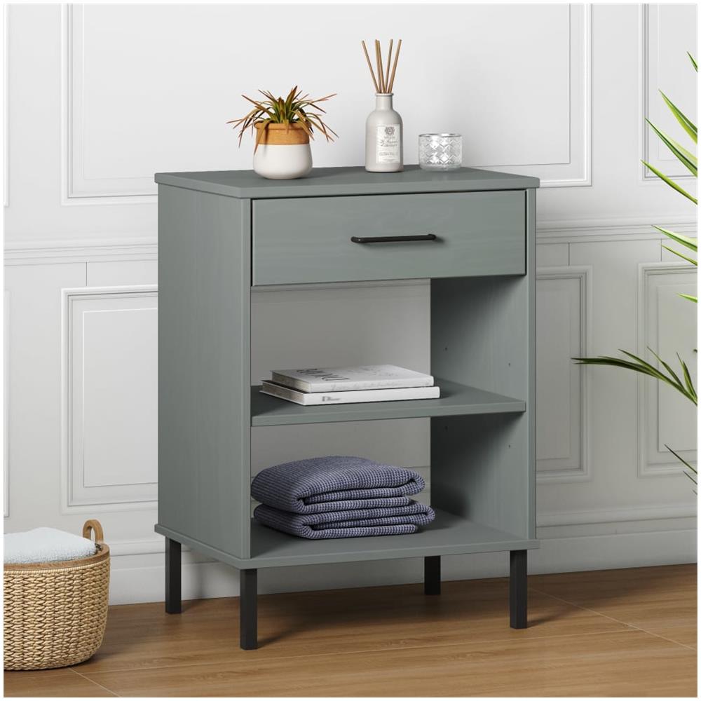 Mobile Consolle Gambe Metallo Grigio Legno Massello Pino Oslo - Foto 1