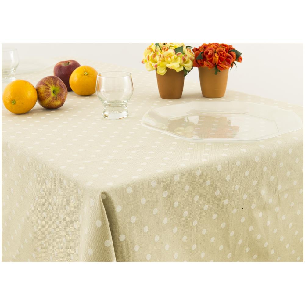 Tovaglia Miros Resinata Antimacchia Copritavolo Cucina Disegno Pois Beige 140x240 Beige - Foto 1