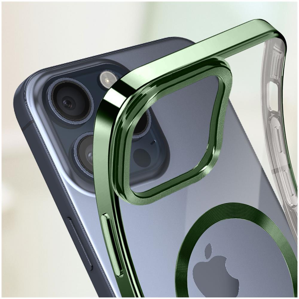 Cover Magsafe Per Iphone 15 Pro Silicone Bordo Cromato Verde - Foto 2